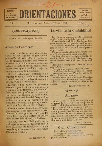 Orientaciones órgano de los alumnos de la Escuela de Comercio.