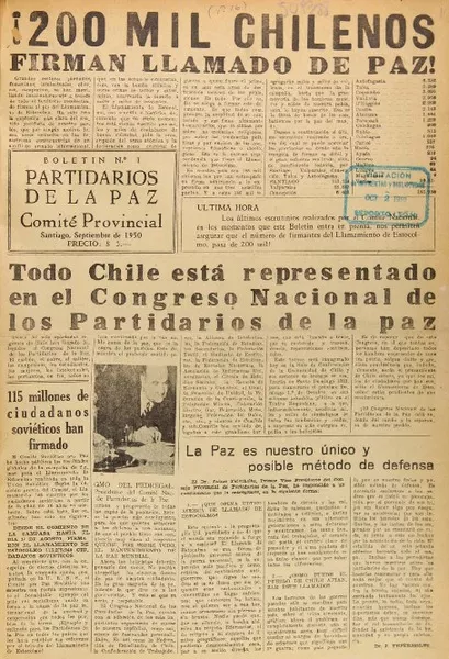 Boletín Partidarios de la Paz, Comité Provincial.