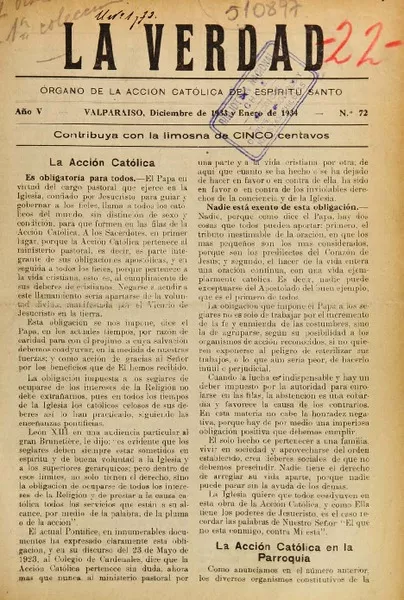 La Verdad Organo de la Acción Católica del Espíritu Santo.