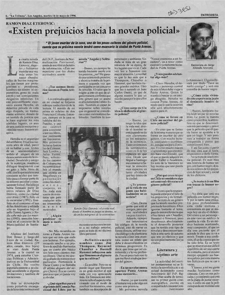 "Existen prejuicios hacia la novela policial"  [artículo] Jorge Abasolo Aravena.