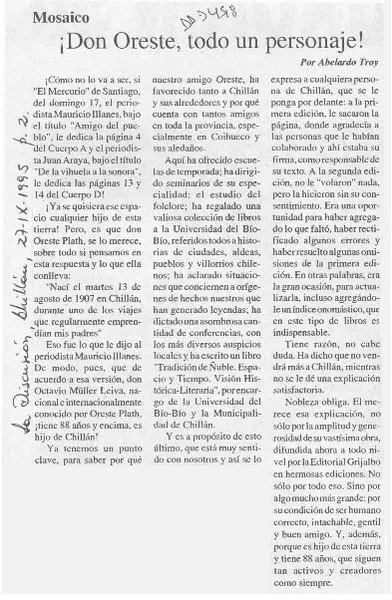 Don Oreste, todo un personaje!  [artículo] Abelardo Troy.