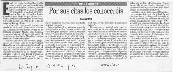 Por sus citas los conoceréis  [artículo] Manolios.