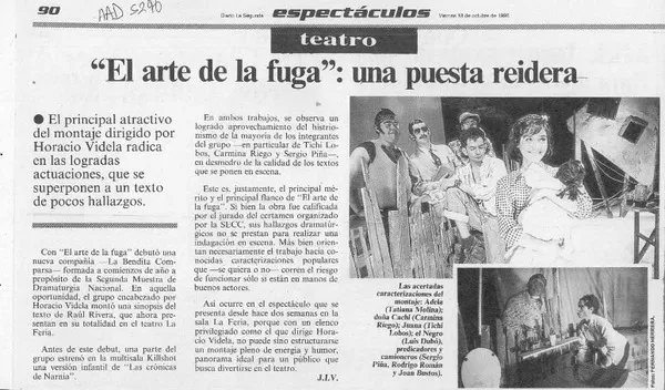 "El arte de la fuga", una puesta reidera  [artículo] J. I. V.