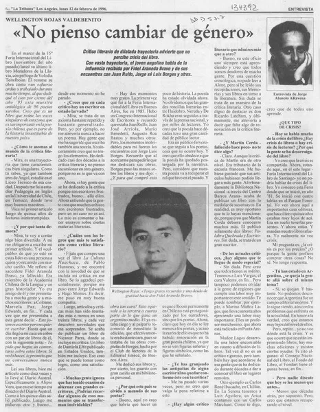 "No pienso cambiar de género"  [artículo] Jorge Abasolo Aravena.