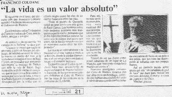 La vida es un valor absoluto  [artículo]