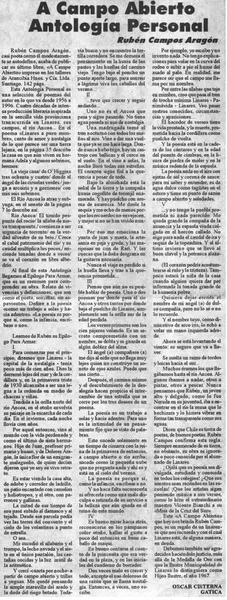 A campo abierto, antología personal  [artículo] Oscar Cisterna Gatica.