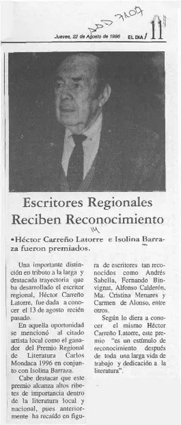 Escritores regionales reciben reconocimiento  [artículo].