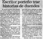 Escritor porteño trae historias de duendes  [artículo].