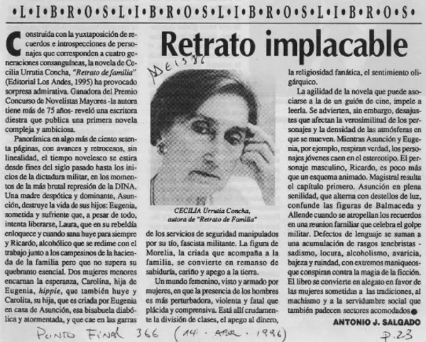 Retrato implacable  [artículo] Antonio J. Salgado.