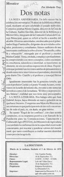 Dos notas  [artículo] Abelardo Troy.