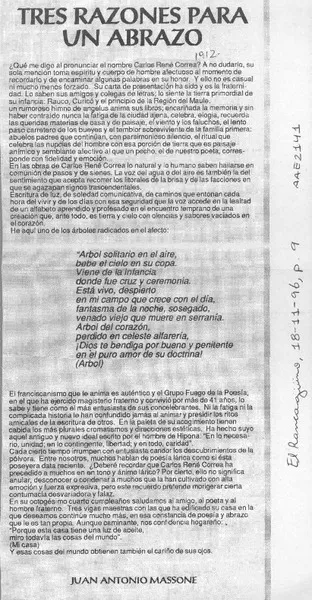 Tres razones para un abrazo  [artículo] Juan Antonio Massone.
