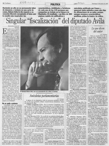Singular "fiscalización" del diputado Avila  [artículo] Alejandra Fiabane.
