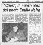 "Caos", la nueva obra del poeta Emilio Neira  [artículo].