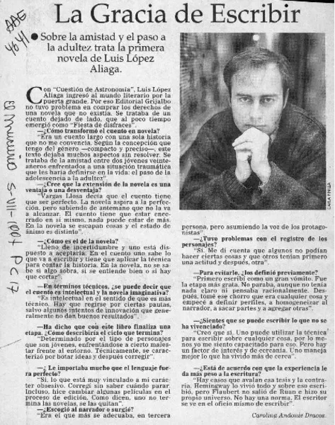 La gracia de escribir  [artículo] Carolina Andonie Dracos.