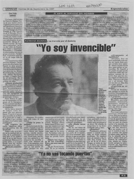 "Yo soy invencible" [entrevista] [artículo] : Grace Dunlop.