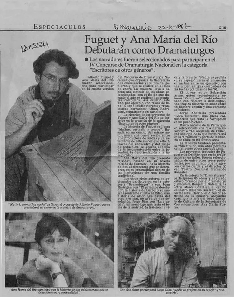 Fuguet y Ana María del Río debutarán como dramaturgos  [artículo].