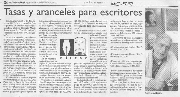 Tasas y aranceles para escritores  [artículo] Filebo.