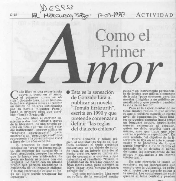 Como el primer amor  [artículo].