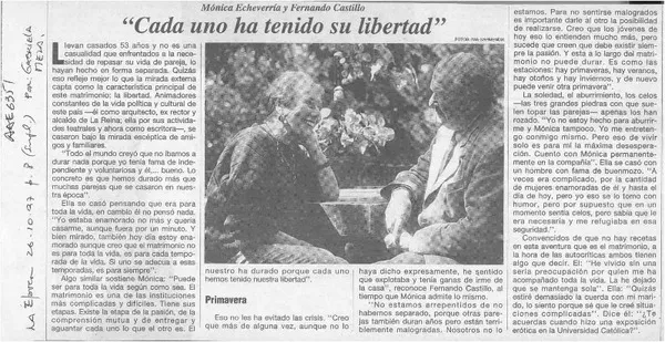 Cada uno ha tenido su libertad  [artículo] Gabriela Meza.