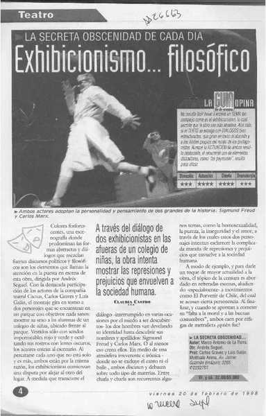 Exhibicionismo -- filosófico  [artículo] Claudia Castro.