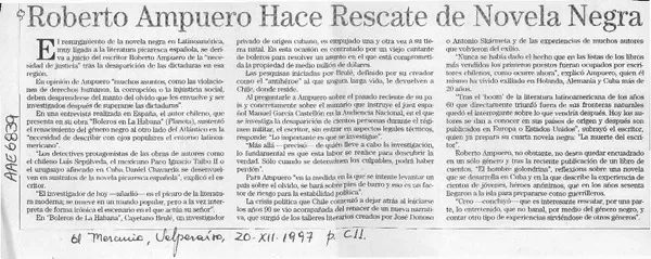 Roberto Ampuero hace rescate de novela negra  [artículo].
