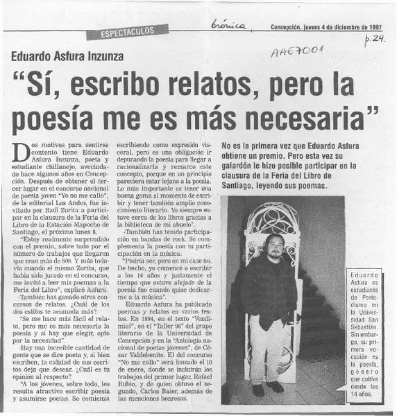 "Sí, escribo relatos, pero la poesía me es más necesaria"  [artículo].