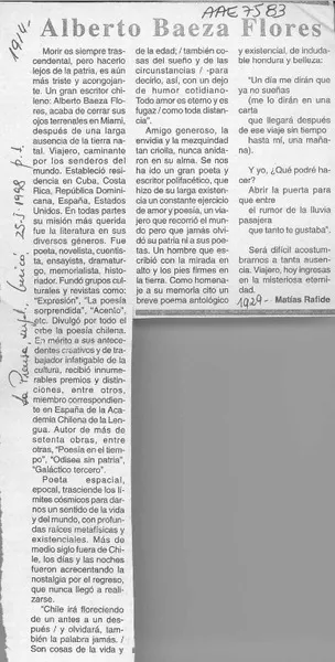 Alberto Baeza Flores  [artículo] Matías Rafide.