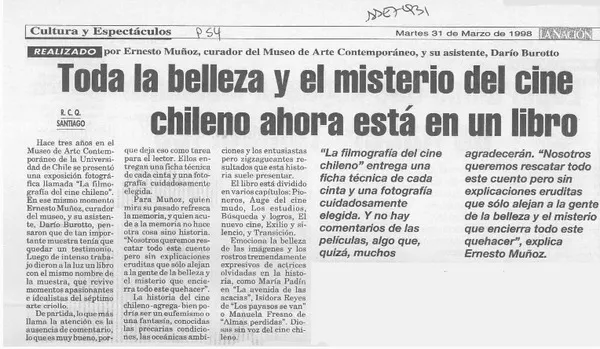 Toda la belleza y el misterio del cine chileno ahora está en un libro  [artículo] R. C. Q.