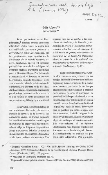 "Más afuera"  [artículo] Carlos Tapia.