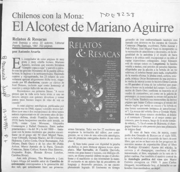 El alcotest de Mariano Aguirre  [artículo] Antonio Avaria.