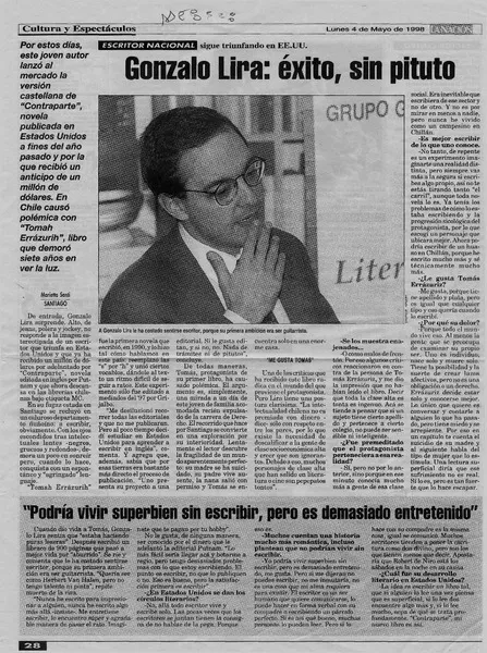Gonzalo Lira, éxito, sin pituto  [artículo] Marietta Santi.