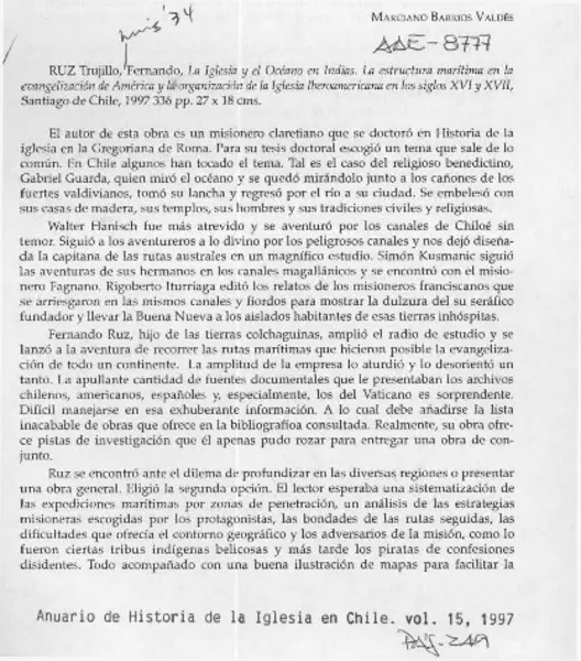 La iglesia y el océano en Indias  [artículo] Marciano Barrios Valdés.