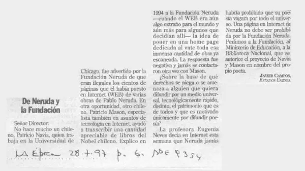De Neruda y la Fundación  [artículo] Javier Campos.