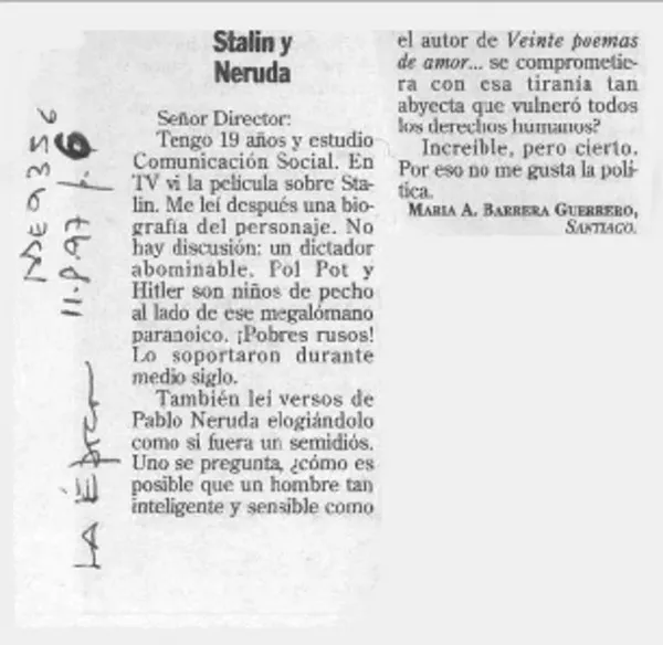 Stalin y Neruda  [artículo] María A. Barrera Guerrero.