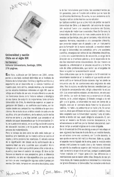 Universidad y nación Chile en el siglo XIX  [artículo] René Millar Carvacho.