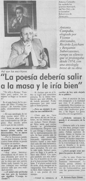 "La poesía debería salir a la masa y le iría bien"  [artículo] Antonio Rojas Gómez.
