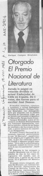 Otorgado el Premio Nacional de Literatura  [artículo].
