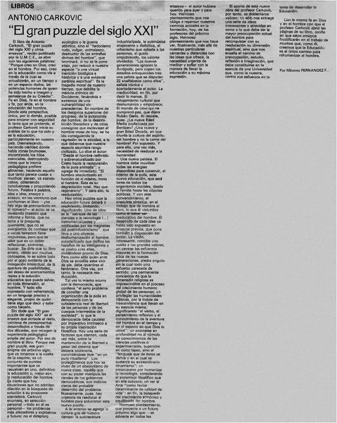 "El gran puzzle del siglo XXI"  [artículo] Maximino Fernández F.