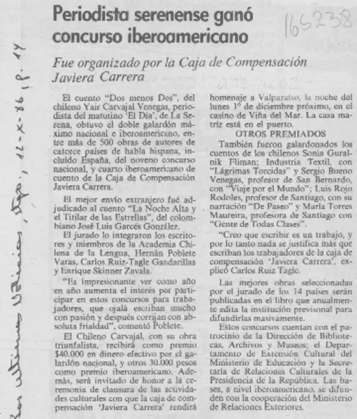 Periodista serenense ganó concurso iberoamericano  [artículo].