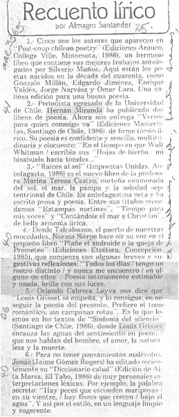 Recuento lírico  [artículo] Almagro Santander.