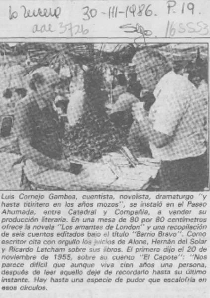 Luis Cornejo Gamboa, cuentista --  [artículo].