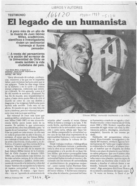 El legado de un humanista  [artículo] Jaime Quezada.