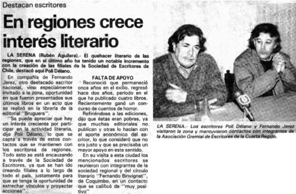 En regiones crece interés literario  [artículo] Rubén Aguilera.
