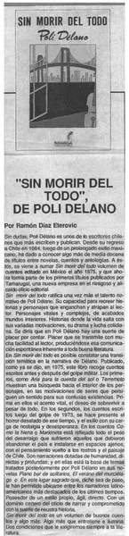 "Sin morir del todo", de Poli Délano  [artículo] Ramón Díaz Eterovic.