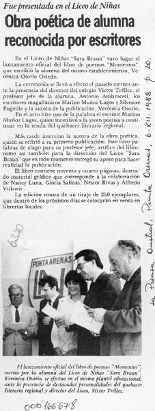 Obra poética de alumna reconocida por escritores  [artículo].