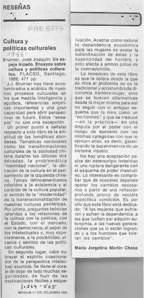 Cultura y políticas culturales  [artículo] Jeghs.
