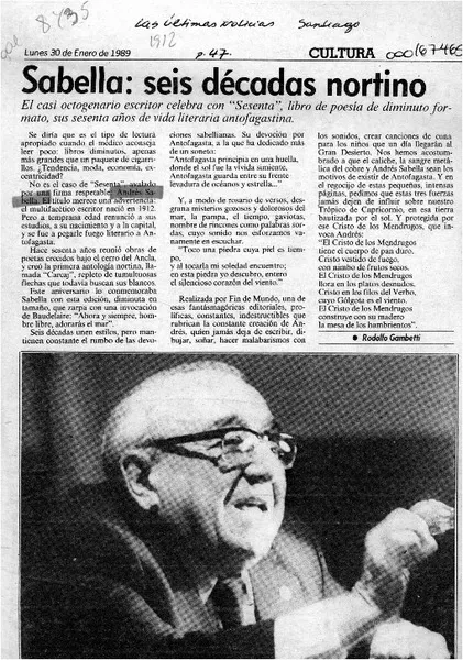Sabella, seis décadas nortino  [artículo] Rodolfo Gambetti.