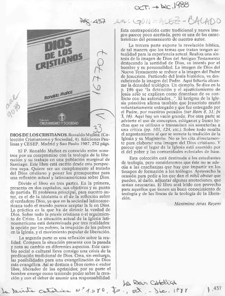 Dios de los cristianos  [artículo] Maximino Arias Reyero.