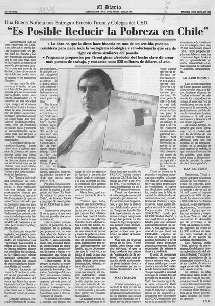 "Es posible reducir la pobreza en Chile"  [artículo] F. V. D.