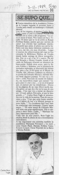 Se supo que --  [artículo].